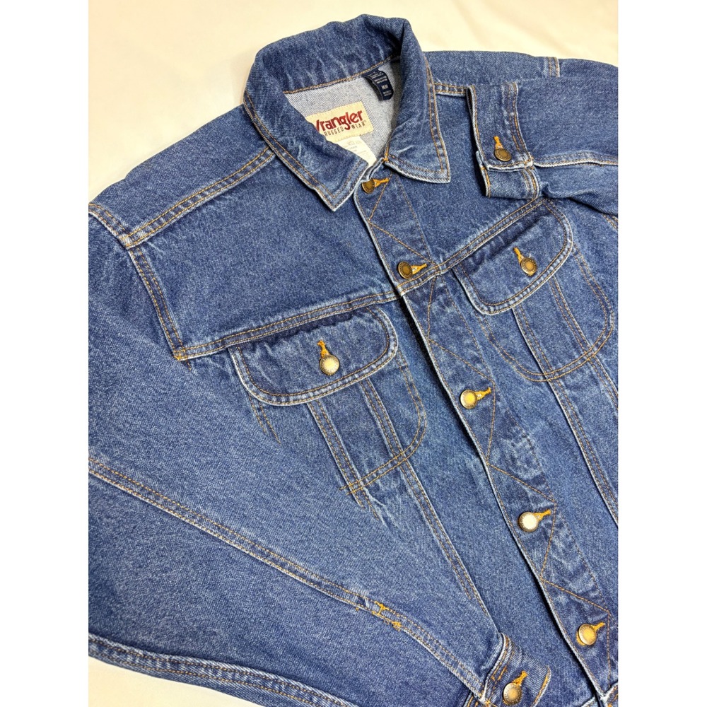 Wrangler Rugged Wear Mens Medium Blue Denim Trucker Jacket RJK30AN